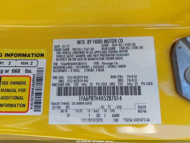 Ford Mustang Ecoboost 2017 1FA6P8TH4H5287014 Image 9
