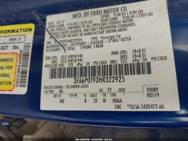 3FA6P0T93HR322925 Ford FUSION SE