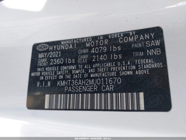 Aukcja sprzedaży 2021 Hyundai Veloster N, vin: KMHT36AH2MU011670, numer aukcji: 44865815