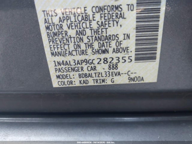 44865836 :رقم المزاد ، 1N4AL3AP9GC282355 vin ، 2016 Nissan Altima 2.5 Sl مزاد بيع