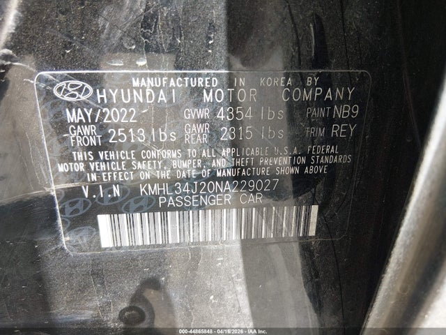 Продажа на аукционе авто 2022 Hyundai Sonata Limited, vin: KMHL34J20NA229027, номер лота: 44865848