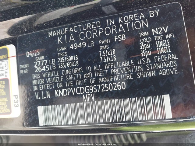 Aukcja sprzedaży 2025 Kia Sportage Hybrid Ex, vin: KNDPVCDG9S7250260, numer aukcji: 44865855