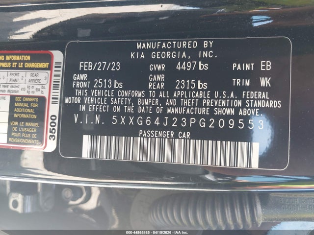 2023 Kia K5 Gt-line მანქანა იყიდება აუქციონზე, vin: 5XXG64J23PG209553, აუქციონის ნომერი: 44865865
