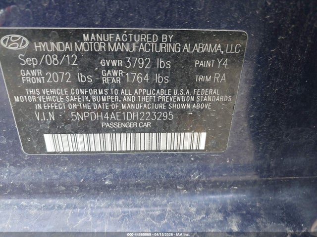 Aukcja sprzedaży 2013 Hyundai Elantra Gls/limited, vin: 5NPDH4AE1DH223295, numer aukcji: 44865869