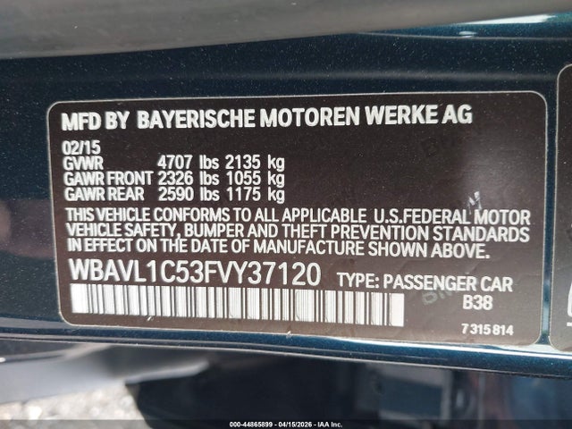 Продажа на аукционе авто 2015 Bmw X1 Xdrive28i, vin: WBAVL1C53FVY37120, номер лота: 44865899