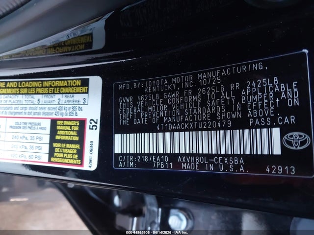 2026 Toyota Camry Se მანქანა იყიდება აუქციონზე, vin: 4T1DAACKXTU220479, აუქციონის ნომერი: 44865905