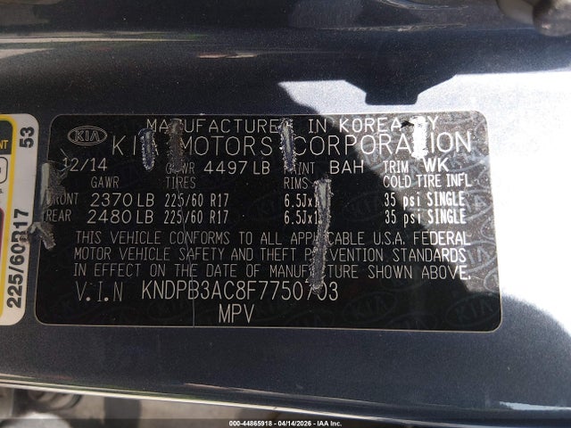 2015 Kia Sportage Lx მანქანა იყიდება აუქციონზე, vin: KNDPB3AC8F7750703, აუქციონის ნომერი: 44865918