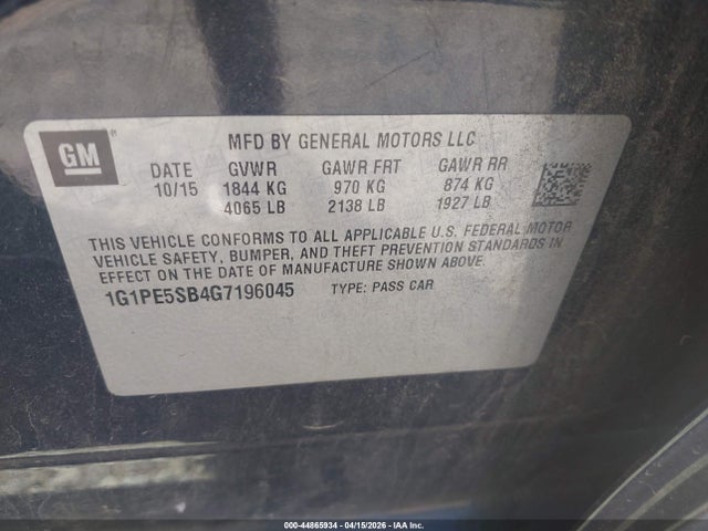 1G1PE5SB4G7196045 Chevrolet Cruze Limited 1lt Auto