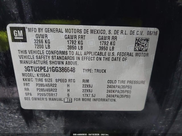3GTU2PEJ1GG386648 GMC Sierra 1500 Denali