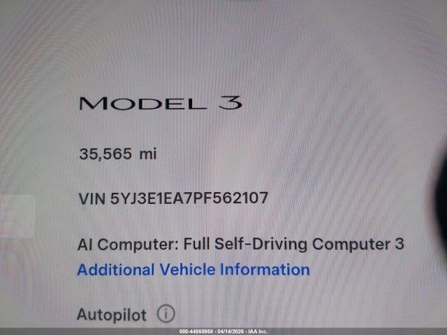 2023 Tesla Model 3 Rear-wheel Drive მანქანა იყიდება აუქციონზე, vin: 5YJ3E1EA7PF562107, აუქციონის ნომერი: 44865958