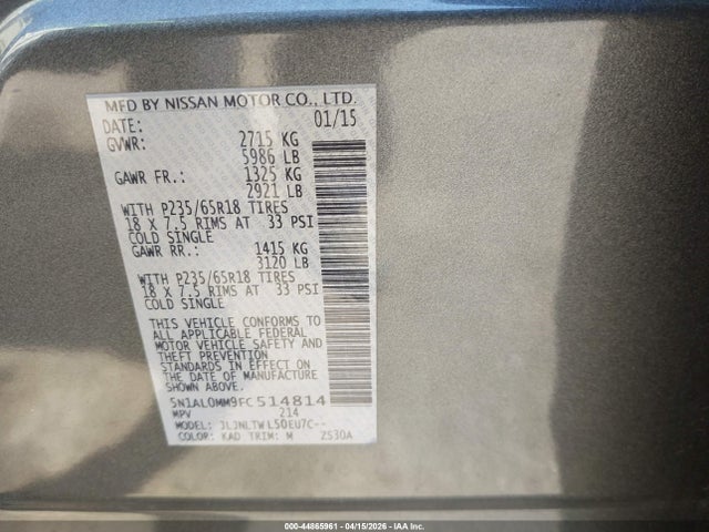 5N1AL0MM9FC514814 Infiniti QX60