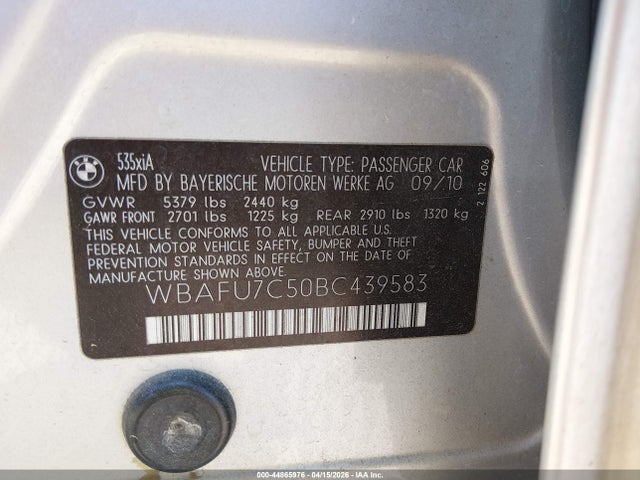 44865976 :رقم المزاد ، WBAFU7C50BC439583 vin ، 2011 Bmw 535i Xdrive مزاد بيع