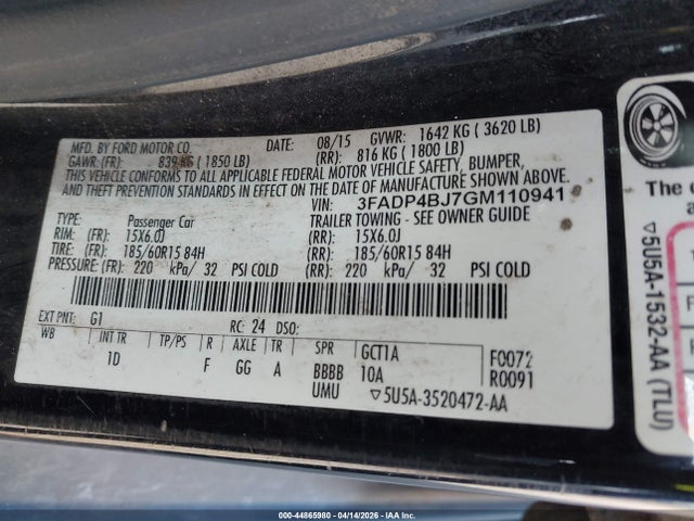 2016 FORD FIESTA 3FADP4BJ7GM110941 Photo 8