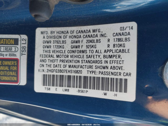 Honda Civic Ex-l 2014 2HGFG3B07EH516820 Image 9