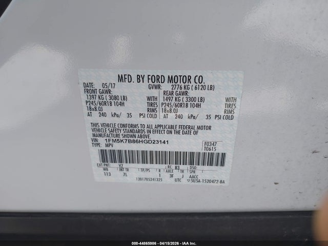 2017 FORD EXPLORER 1FM5K7B86HGD23141 Photo 8