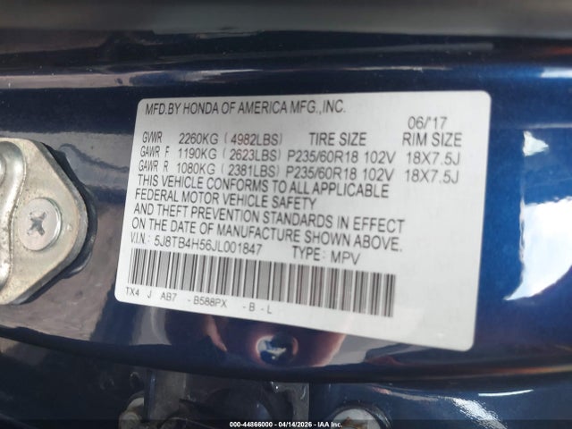 5J8TB4H56JL001847 Acura Rdx Technology Acurawatch Plus Packages/technology Package