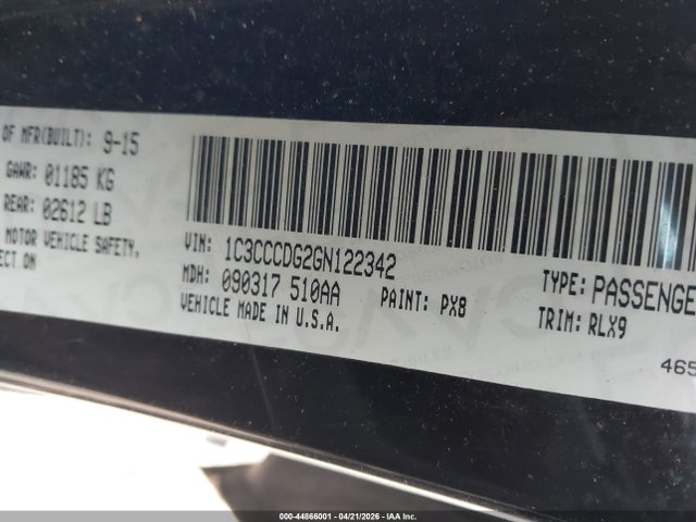 2016 Chrysler 200 S მანქანა იყიდება აუქციონზე, vin: 1C3CCCDG2GN122342, აუქციონის ნომერი: 44866001
