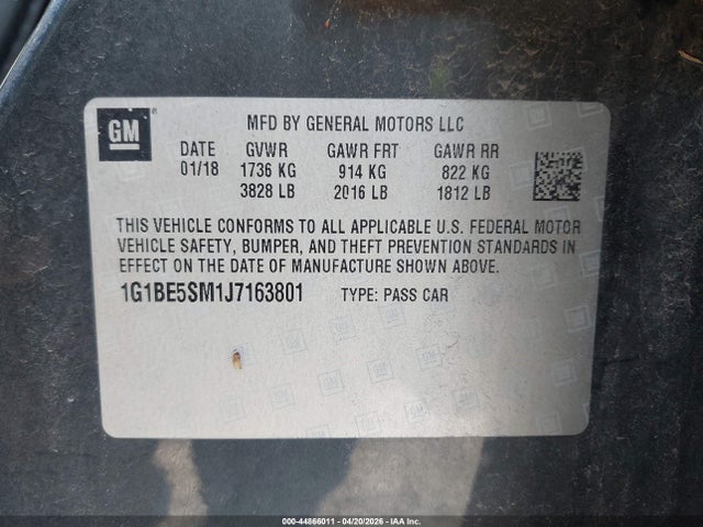 Продажа на аукционе авто 2018 Chevrolet Cruze Lt Auto, vin: 1G1BE5SM1J7163801, номер лота: 44866011