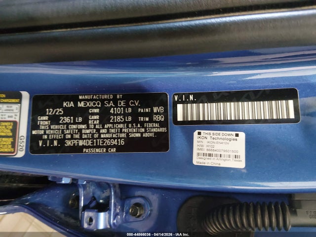 3KPFW4DE1TE269416 KIA K4 Gt-line