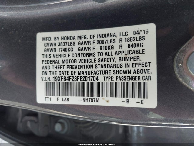 Honda CIVIC HYBRID 2015 19XFB4F23FE201704 Image 9