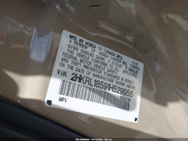 Продаж на аукціоні авто 2001 Honda Odyssey Lx, vin: 2HKRL18591H529956, номер лоту: 44866055