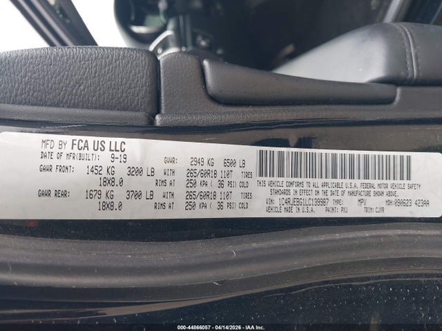 Продаж на аукціоні авто 2020 Jeep Grand Cherokee Limited 4x2, vin: 1C4RJEBG1LC139987, номер лоту: 44866057