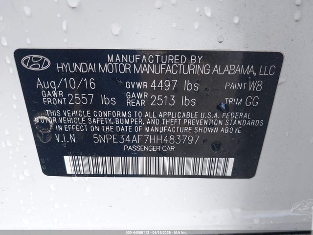 Aukcja sprzedaży 2017 Hyundai Sonata Sport, vin: 5NPE34AF7HH483797, numer aukcji: 44866113