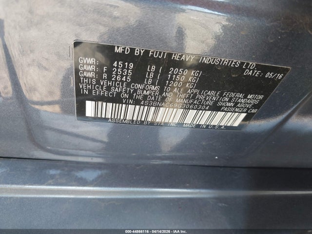 Продаж на аукціоні авто 2016 Subaru Legacy 2.5i Premium, vin: 4S3BNAC69G3060304, номер лоту: 44866116