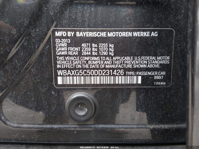 2013 Bmw 528i მანქანა იყიდება აუქციონზე, vin: WBAXG5C50DD231426, აუქციონის ნომერი: 44866132