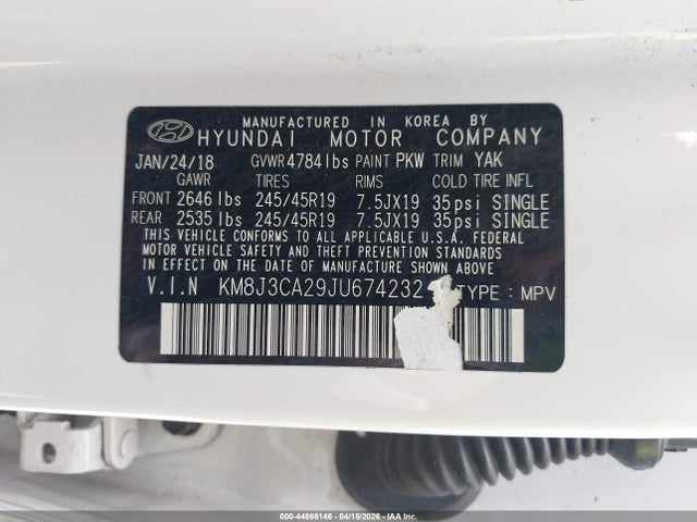 2018 Hyundai Tucson Limited მანქანა იყიდება აუქციონზე, vin: KM8J3CA29JU674232, აუქციონის ნომერი: 44866146
