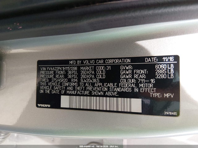 YV4A22PK1H1151398 Volvo Xc90 T6 Momentum
