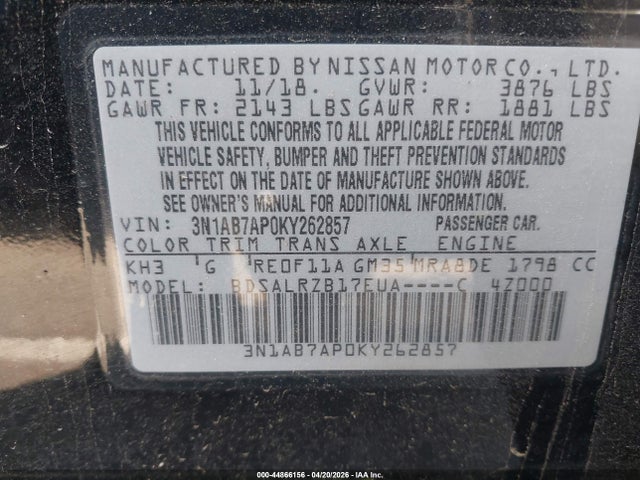 Aukcja sprzedaży 2019 Nissan Sentra Sr, vin: 3N1AB7AP0KY262857, numer aukcji: 44866156