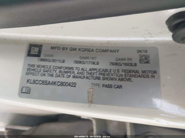 Chevrolet Spark 1lt Manual 2019 KL8CC6SA4KC800422 Image 9
