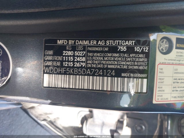2013 Mercedes-benz E 350 მანქანა იყიდება აუქციონზე, vin: WDDHF5KB5DA724124, აუქციონის ნომერი: 44866182