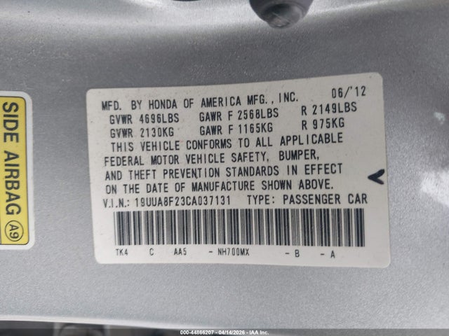2012 Acura Tl 3.5 მანქანა იყიდება აუქციონზე, vin: 19UUA8F23CA037131, აუქციონის ნომერი: 44866207