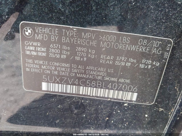 Продажа на аукционе авто 2011 Bmw X5 Xdrive35i/xdrive35i Premium/xdrive35i Sport Activity, vin: 5UXZV4C58BL407006, номер лота: 44866210