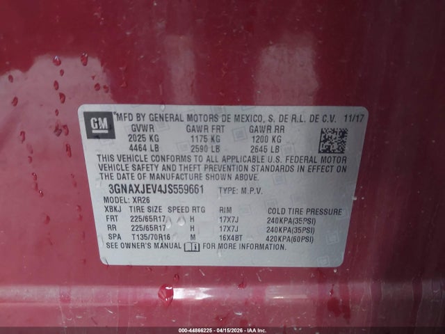 Chevrolet EQUINOX LT 2018 3GNAXJEV4JS559661 Image 9