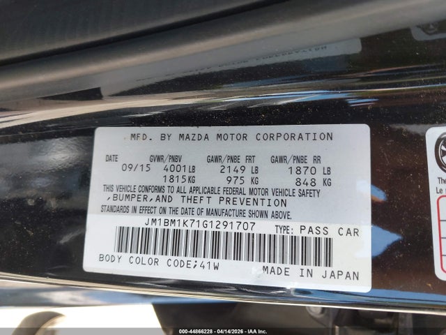 Aukcja sprzedaży 2016 Mazda Mazda3 I Sport, vin: JM1BM1K71G1291707, numer aukcji: 44866228