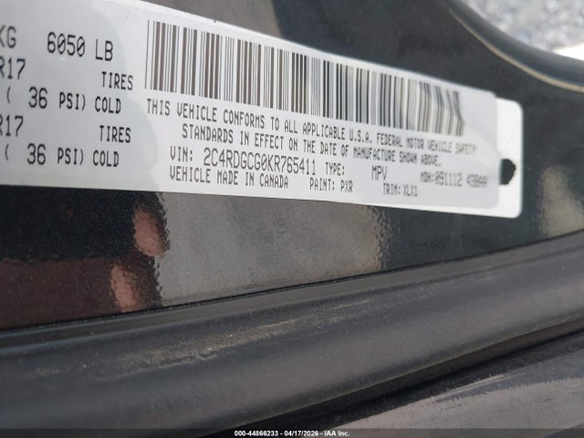 Продажа на аукционе авто 2019 Dodge Grand Caravan Sxt, vin: 2C4RDGCG0KR765411, номер лота: 44866233