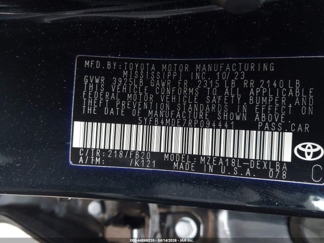 Aukcja sprzedaży 2024 Toyota Corolla Le, vin: 5YFB4MDE7RP094441, numer aukcji: 44866235