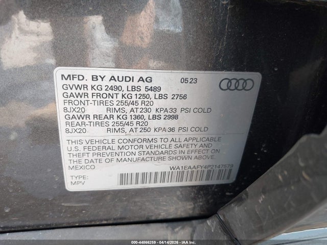 Aukcja sprzedaży 2023 Audi Q5 Premium Plus 45 Tfsi S Line Quattro, vin: WA1EAAFY4P2147579, numer aukcji: 44866259