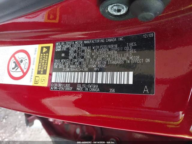 44866262 :رقم المزاد ، 2T2BK1BA4AC044388 vin ، 2010 Lexus Rx 350 مزاد بيع