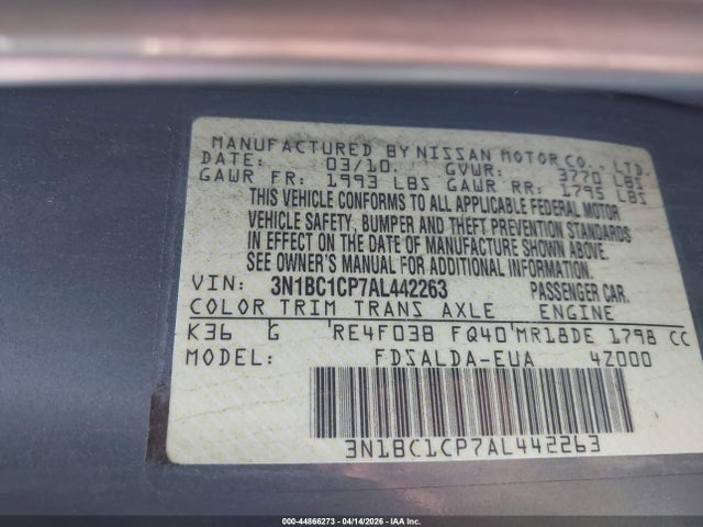 2010 NISSAN VERSA 3N1BC1CP7AL442263 Photo 8