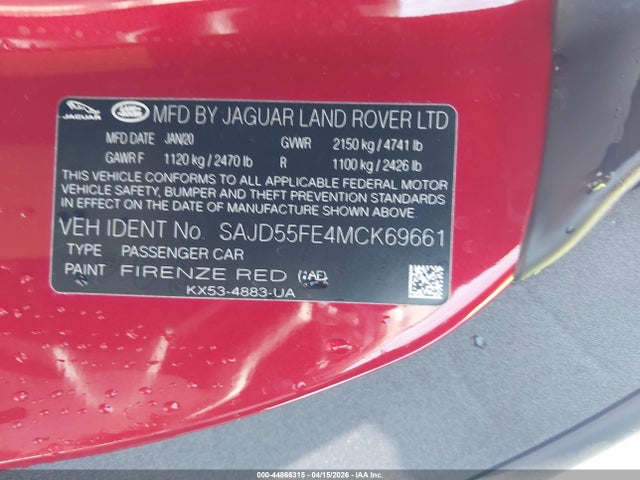Aukcja sprzedaży 2021 Jaguar F-type R Awd Automatic, vin: SAJD55FE4MCK69661, numer aukcji: 44866315