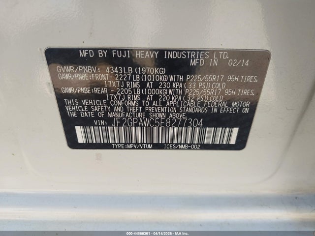 Продаж на аукціоні авто 2014 Subaru Xv Crosstrek 2.0i Premium, vin: JF2GPAWC5E8277304, номер лоту: 44866361