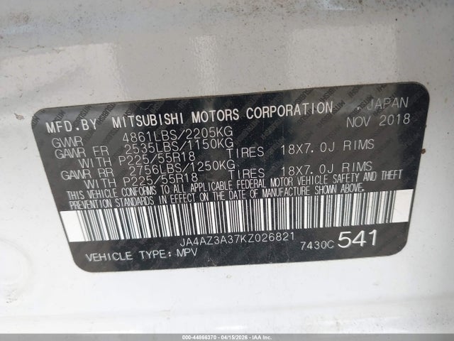 JA4AZ3A37KZ026821 Mitsubishi Outlander Sel