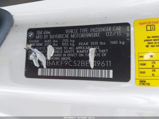 2011 BMW 335I WBAKF9C52BE619611 Photo 8