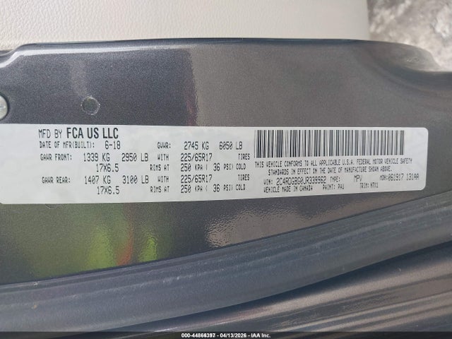 Aukcja sprzedaży 2018 Dodge Grand Caravan Se, vin: 2C4RDGBG0JR339962, numer aukcji: 44866397
