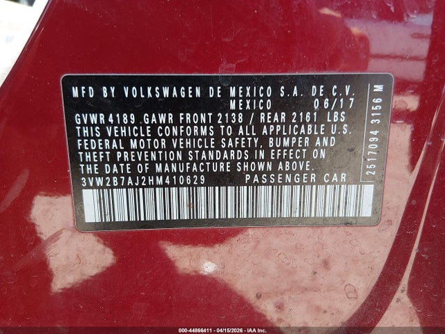 3VW2B7AJ2HM410629 Volkswagen Jetta 1.4t S