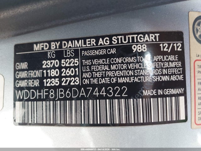 Продаж на аукціоні авто 2013 Mercedes-benz E 350 4matic, vin: WDDHF8JB6DA744322, номер лоту: 44866412